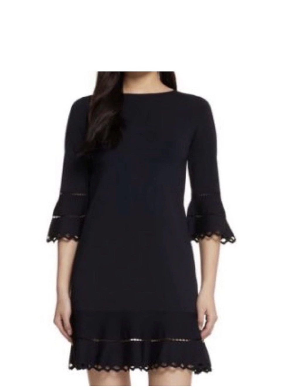 Ted Baker London Yazmin (US 12) 5 Women’s Dark Blue Scallop-Trim Shift Dress NWT